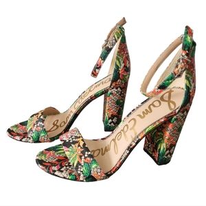 Sam Edelman 'Yaro' Ankle Strap Tropical Floral Print Snakeskin Texture Heels 8.5